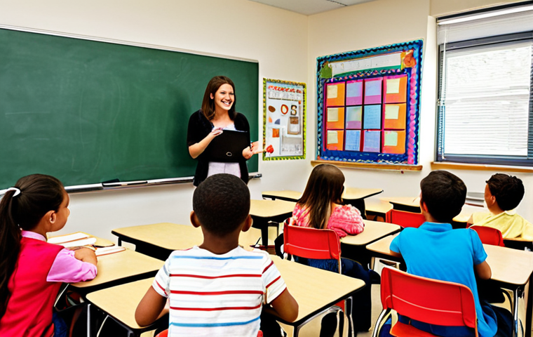 **Interactive Classroom Scene:** A vibrant, modern classroom filled with students actively participating in a "Think-Pair-Share" activity. Some students are animatedly discussing ideas with their partners, while the teacher facilitates the discussion with a warm, encouraging smile. The classroom is equipped with interactive whiteboards and colorful learning materials, creating a lively and engaging atmosphere.